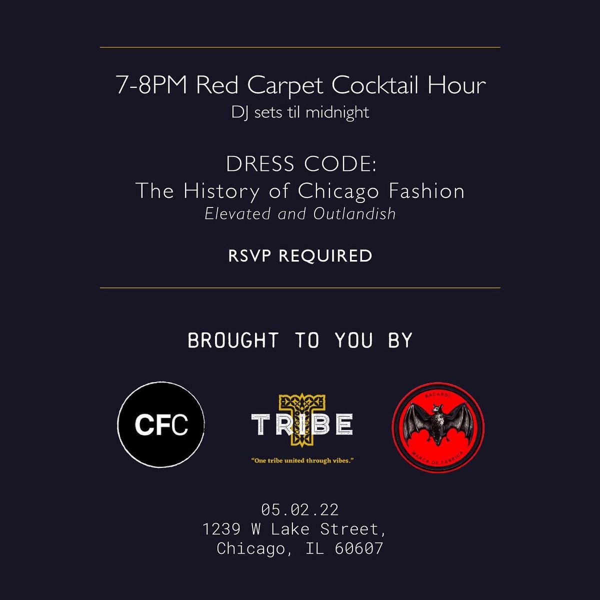 CFC PRESENTS: CHICAGO DOES THE MET // Tribe Supper Club and the Chicago Fashion Coalition are hosting a Met Gala viewing party TOMORROW, May 2nd from 7pm - 12am. 

Get your tickets now! exploretock.com/tribesupperclu…