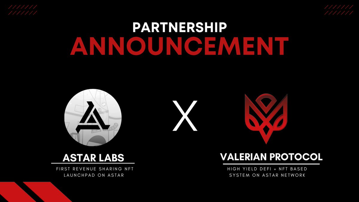 ♦️ Valerian x <a href="/AstarLabs_io/">Astar Labs</a>  Partnership ♦️

We are pleased to announce our strategic partnership with Astar Labs.

First Revenue sharing NFT Launchpad on <a href="/AstarNetwork/">Astar Network</a>

#astar #valerian #defi #NFT #AstarNetwork