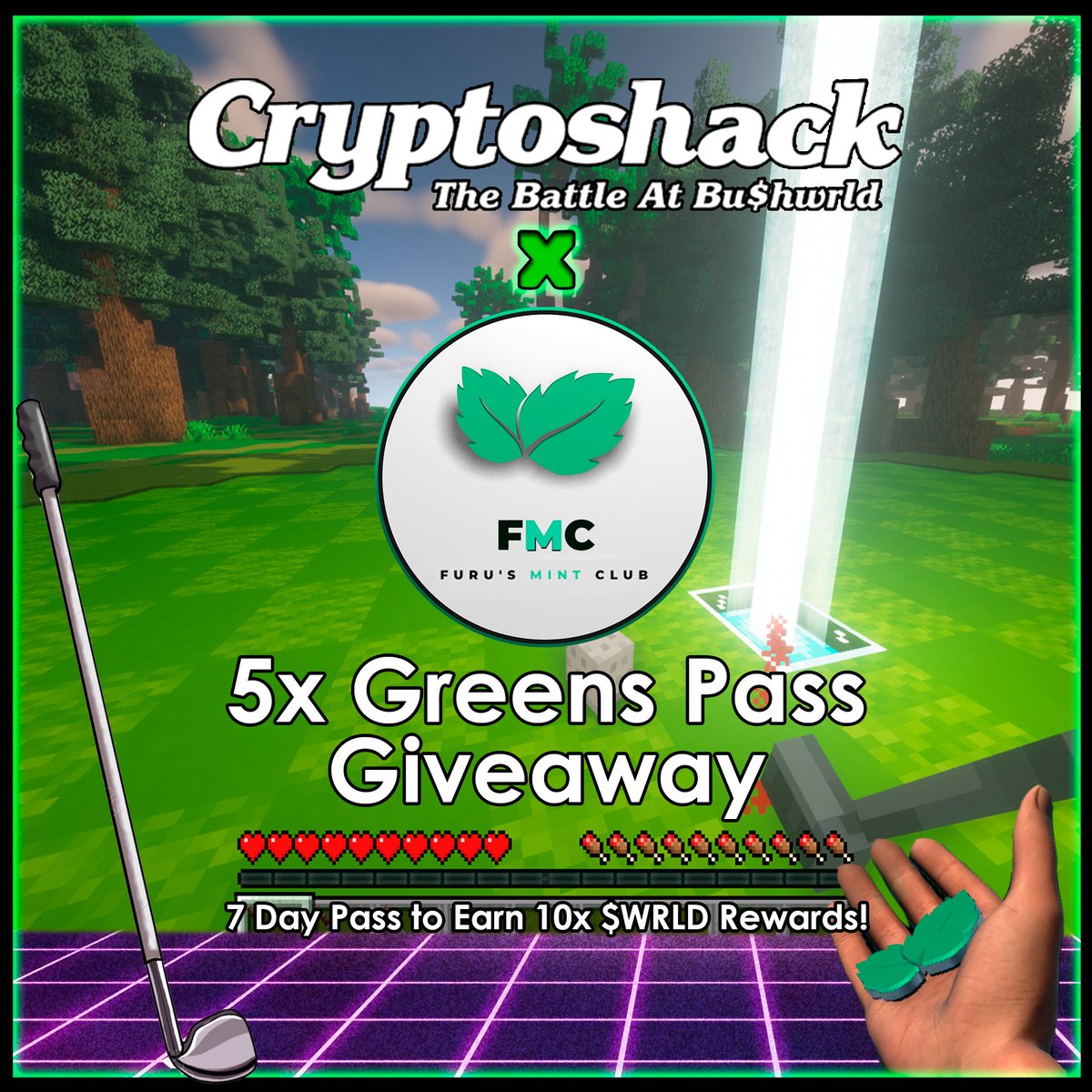 FMC (@fmintclub) on Twitter photo We are giving away 5x Greens Passes that let you earn x10 $WRLD in the most expansive P2E golf game in the Metaverse! 🎉
⛳️ Play Golf. Earn $WRLD. Live NOW! ⛳️
To enter:
1⃣ Follow @FurusMintClub & <a href="/cryptoshackclub/">Cryptoshack Club</a>
2⃣ Like and Retweet!
3⃣ Tag some friends ♥️
Winners in 24hrs. We are giving away 5x Greens Passes that let you earn x10 $WRLD in the most expansive P2E golf game in the Metaverse! 🎉
⛳️ Play Golf. Earn $WRLD. Live NOW! ⛳️
To enter:
1⃣ Follow @FurusMintClub & <a href="/cryptoshackclub/">Cryptoshack Club</a>
2⃣ Like and Retweet!
3⃣ Tag some friends ♥️
Winners in 24hrs.