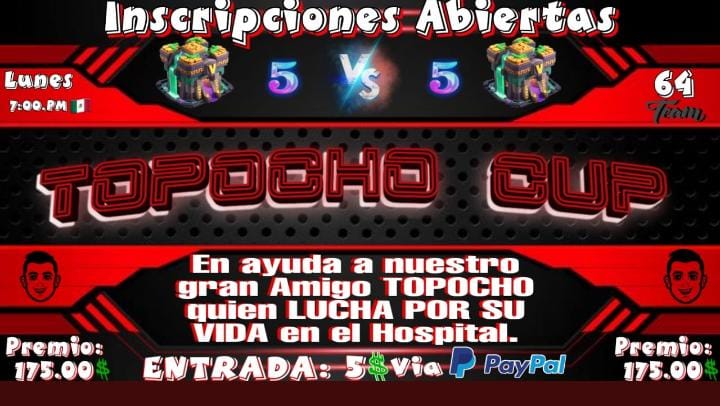 Torneo a beneficiencia 🥺

En apoyo a nuestro amigo y editor 
Topocho pronta recuperación  

Una vez entrado al servidor tienen que mandar el tiket de la transacción y así se les dará rol para el equipo que quieren inscribir 

discord.gg/V6hE2ytqTw