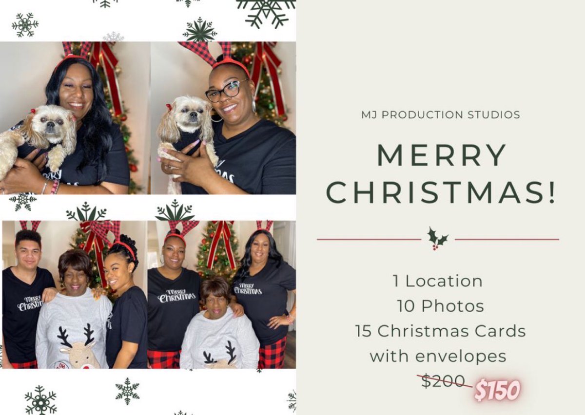 MJ Prouduction Studios is booking client early for this year holiday that everyone love to enjoy with their family's.With are Christmas special clients well receive images along with Christmas cards! to share the smiles on their faces. All for only 150$