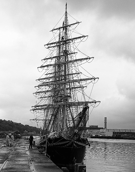 Georg Stage (Denmark) 51 metre sail training ship, displacing 216 tons, tied up alongside at Horgan's Quay, Cork City today.