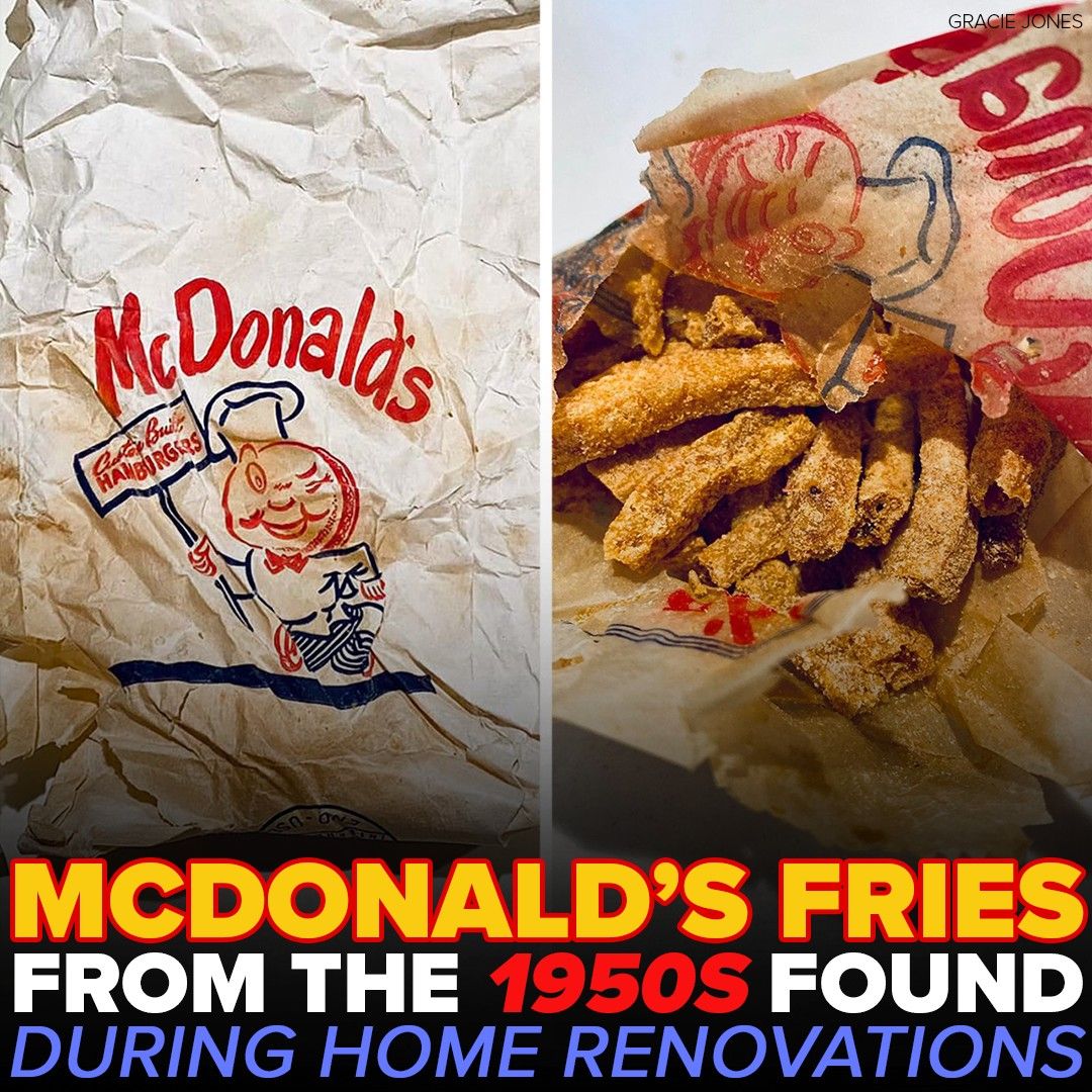 ABC7Chicago's tweet photo. A couple said they found a bag of McDonald's food is from 1959 the walls of their Chicago-area home during a renovation project.  https://t.co/N1A4jzHD89 https://t.co/X7rMgSlojc