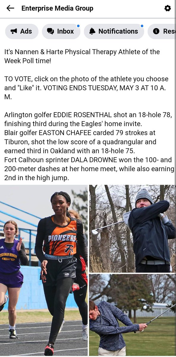 Oh look, it's the Nannen &amp; Harte PT Athlete of the Week Poll over at Facebook.com/EnterprisePub! You can vote for Dala Drowne, Easton Chaffee and Eddie Rosenthal over there. #BlairNE #ArlingtonNE #FortCalhounNE