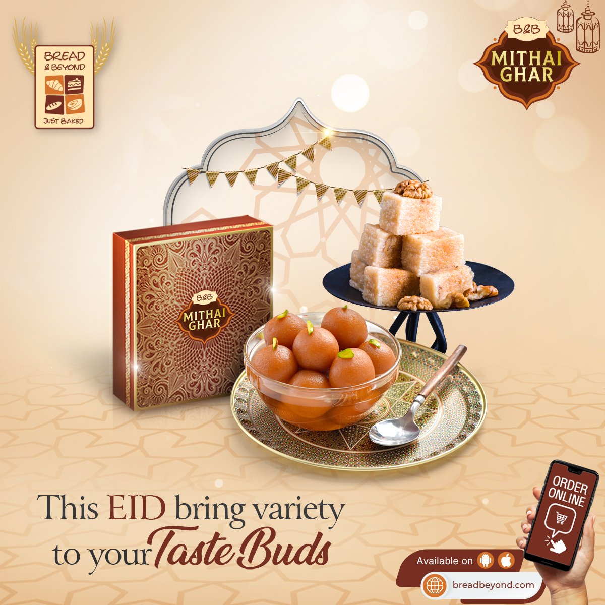 Our Eid Special Mithai Boxes are all Ready to Win Hearts this Eid. Make us a part of your happy occasion and have an Eid full of Sweetness!   

#BreadBeyond #Eid2k22 #EidGreetings #EidSweets #EidulFitr #Sweets #Mithai