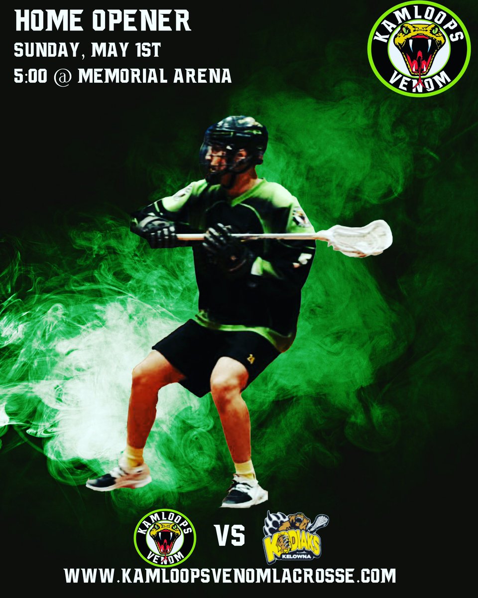 KamloopsVenom's tweet photo. HOME OPENER GAMEDAY! All KMLA Players wearing jerseys receive free admission! 🐍
#GoVenom #SST #kamloops https://t.co/njVcfjCRY1