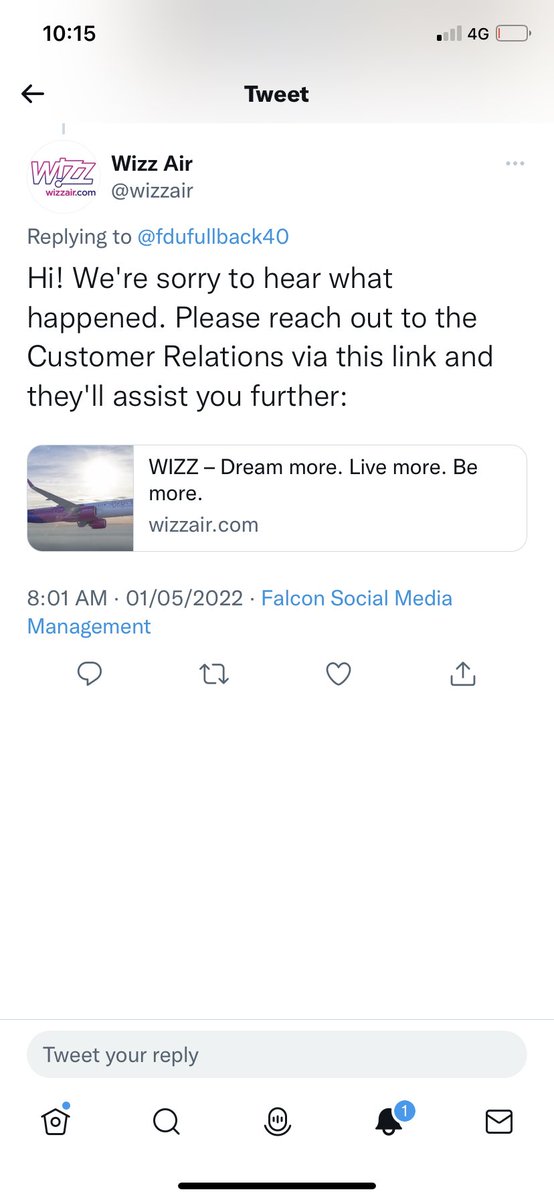 fdufullback40's tweet photo. @ferg30033259 @wizzair Just the standard useless response. If they actually cared they’d DM me 😉 https://t.co/zb02gY2E2c