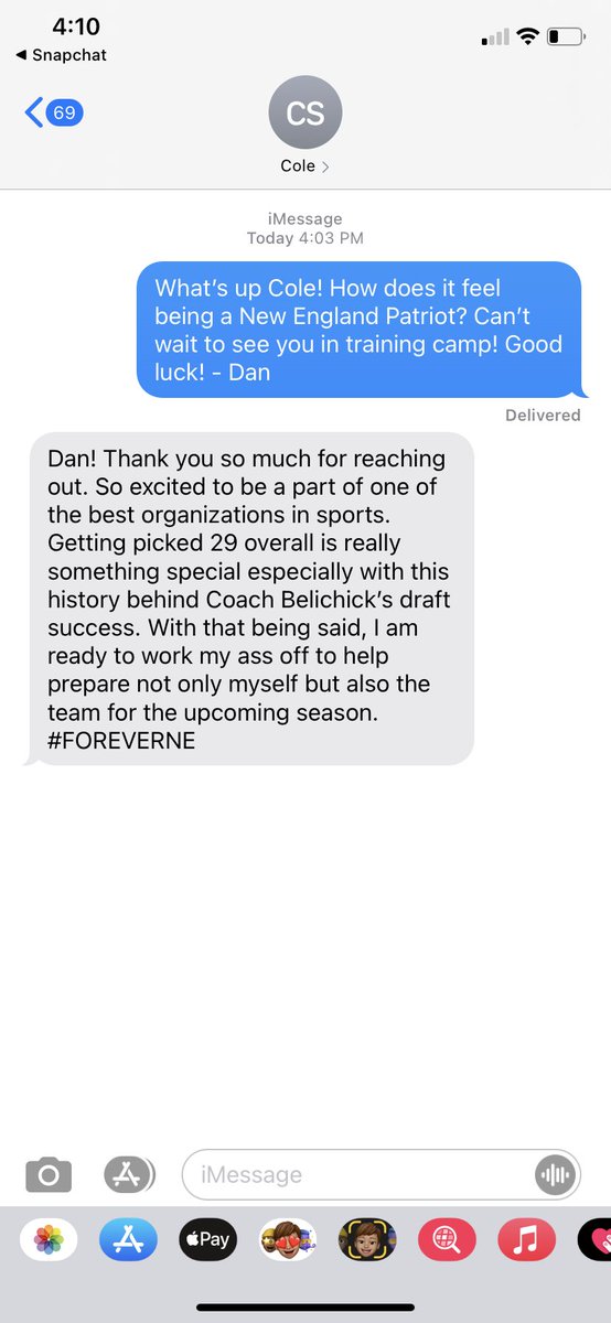Dan_SmithNESN's tweet photo. Just talked to Cole Strange, he’s stoked to be a Patriot. He’s growing on me. Being a reporter for @NESN has its perks. Drop some questions in the comments for me to ask Cole! #patriots #NFLDraft #colestrange https://t.co/XcqzJR3UEx
