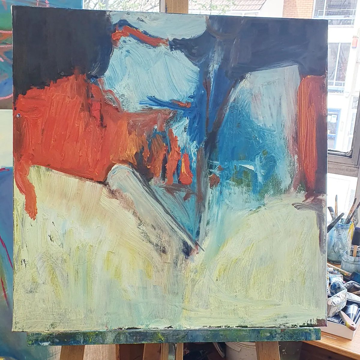 KateBellArt's tweet photo. On another easel today - Work in progress, oil on canvas 60cm x 60cm #welshartistoninstagram #contemporarypainting #abstractingthelandscape #thelampandtheveil #seamusicformysistertravelling @Welsh_art @Celf_Cymru @Queens_Gallery @elysiumgallery https://t.co/RAtV04EZIZ