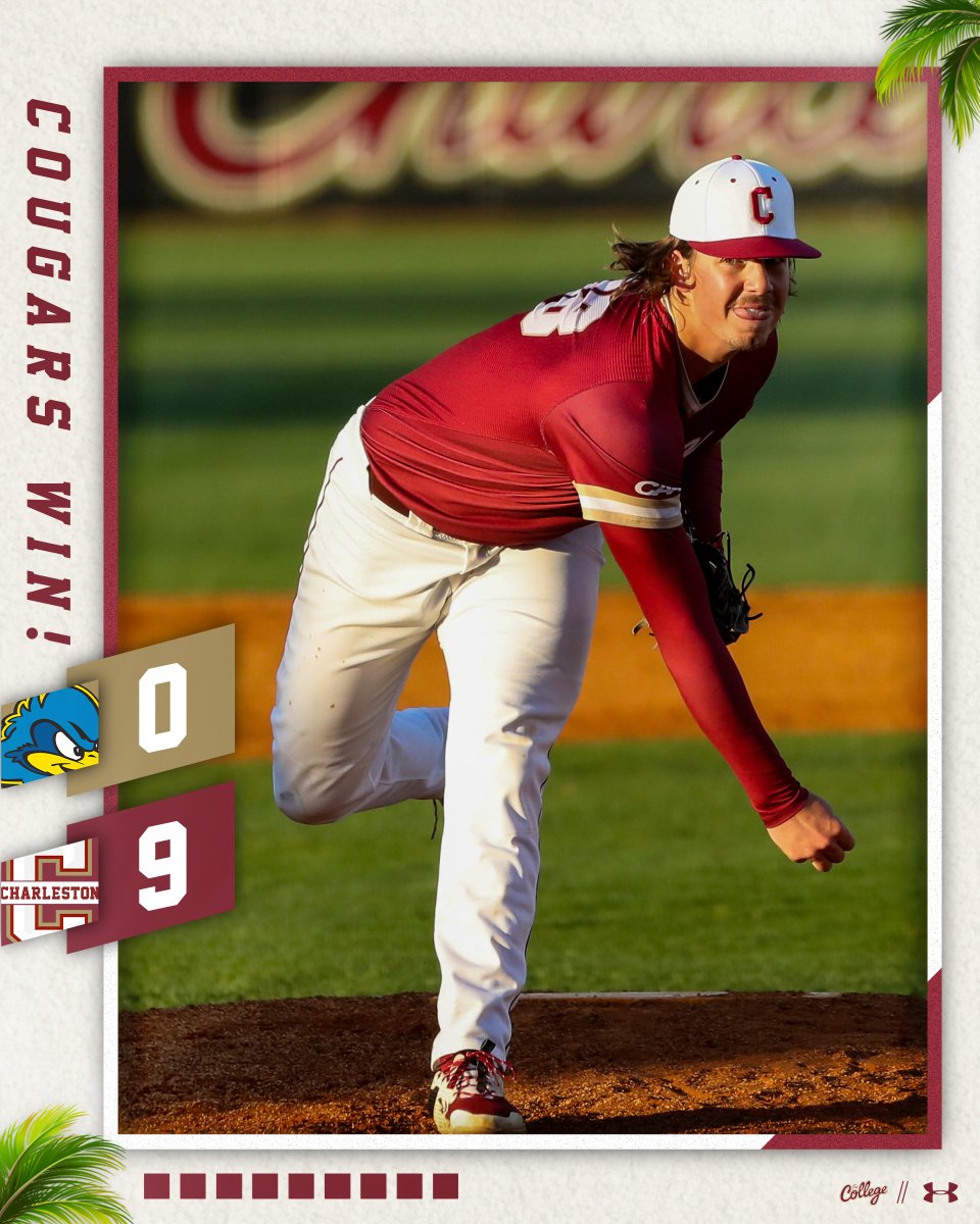 CofCBaseball's tweet photo. Final | #TheCollege 9, Delaware 0

1️⃣2️⃣ home CAA games ✅
1️⃣2️⃣ home CAA wins ✅
1️⃣st time in program history ✅

#comeCus 🌴⚾️ https://t.co/uG6gxOZKPW
