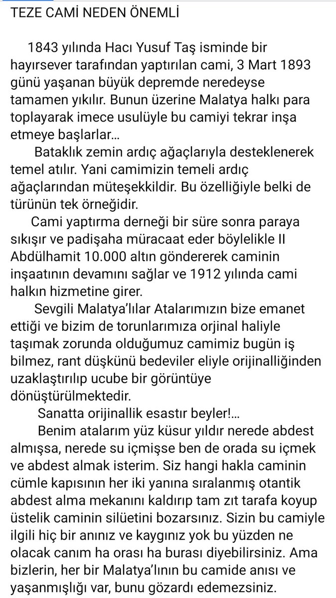 OZHANFuat's tweet photo. Atilla Kantarcı'nın son günlerde Malatya kamuoyunu meşgul eden Teze Camii ile ilgili yapmış olduğu açıklama...
#TezeCamii
#TezeCamiineDokunma https://t.co/9eps8us44t