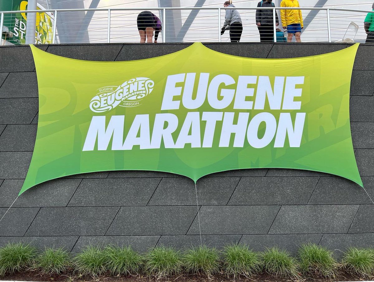 BernieC7's tweet photo. I finished the Eugene Marathon in 3:48:10. Ran my fastest marathon ever and got a new PR. Marathon No. 12. Great course and perfect running weather. Always nice to finish on Hayward Field at the University of Oregon campus. #eugenemarathon #eugenemarathon2022 #RunEug #EM2022 https://t.co/0YyY2mmDID