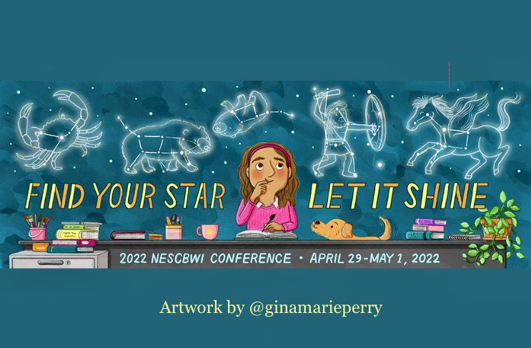 ChristyYaros's tweet photo. So happy to see all the tweets for  #nescbwi22. We’ve seen the fabulous conference artwork probably a thousand times this weekend! I should’ve included @ginamarieperry’s byline in the session graphics. Show our artist some love! @nescbwi https://t.co/39llWHN6qA