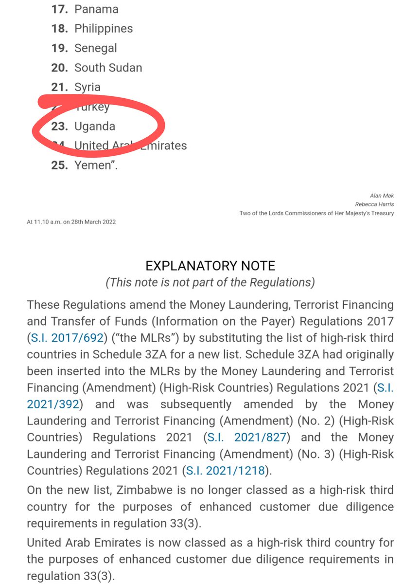 LouisNkizito's tweet photo. Uganda was added onto the U.K money laundering red list in March. It wasn't until we incorporated a company in the U.K with 100% Ugandan directors to do "corporate inversion" by turning a Ugandan entity into a subsidiary after receiving Venture Capital, that I realized this 
1/2 https://t.co/eFkwwV2nld