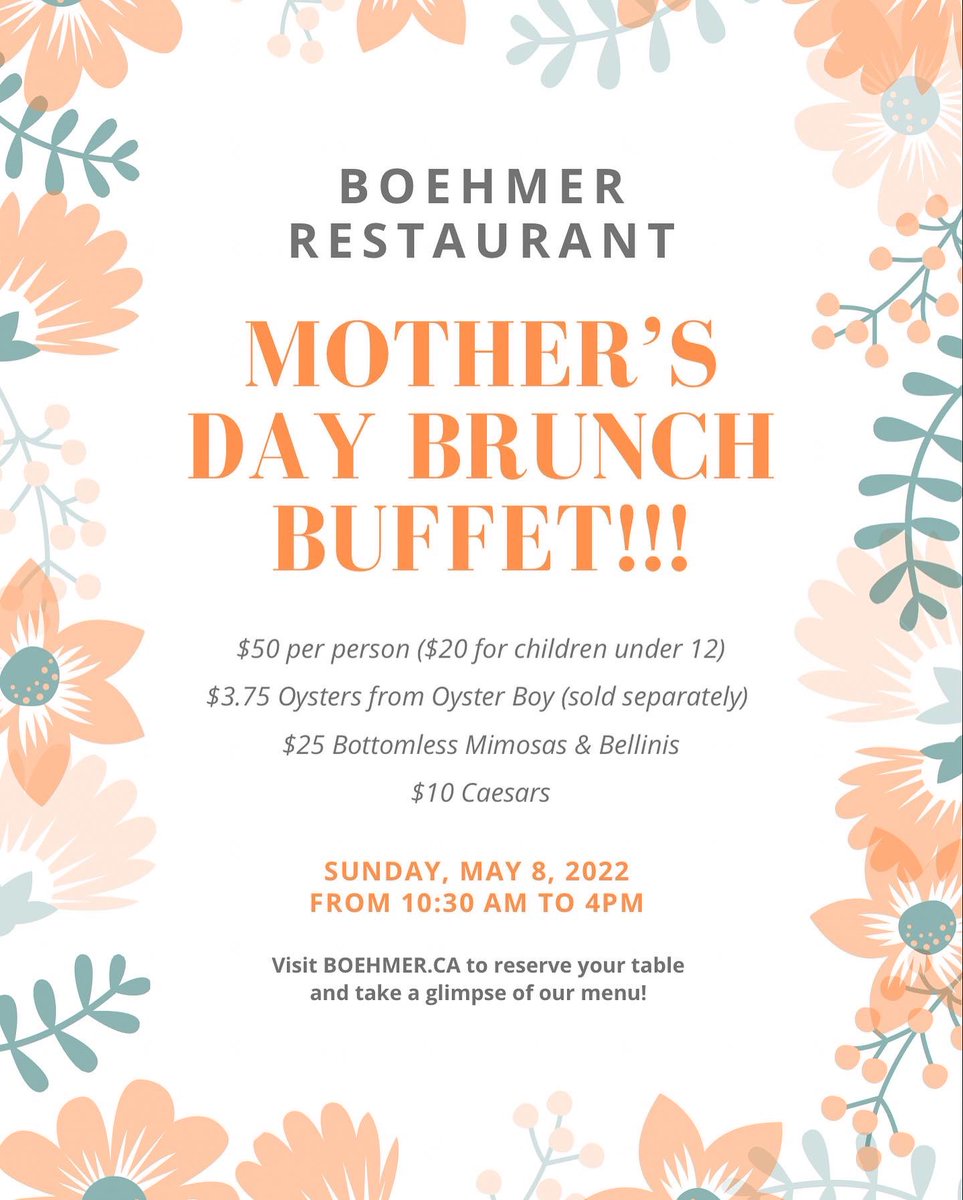 One week to go for our Mother’s Day Brunch! See you next Sunday. 

#bohmerto #93ossington #mothersday #brunch #2022 #toronto #torontorestaurants #ossingtonstrip #torontolife #blogto