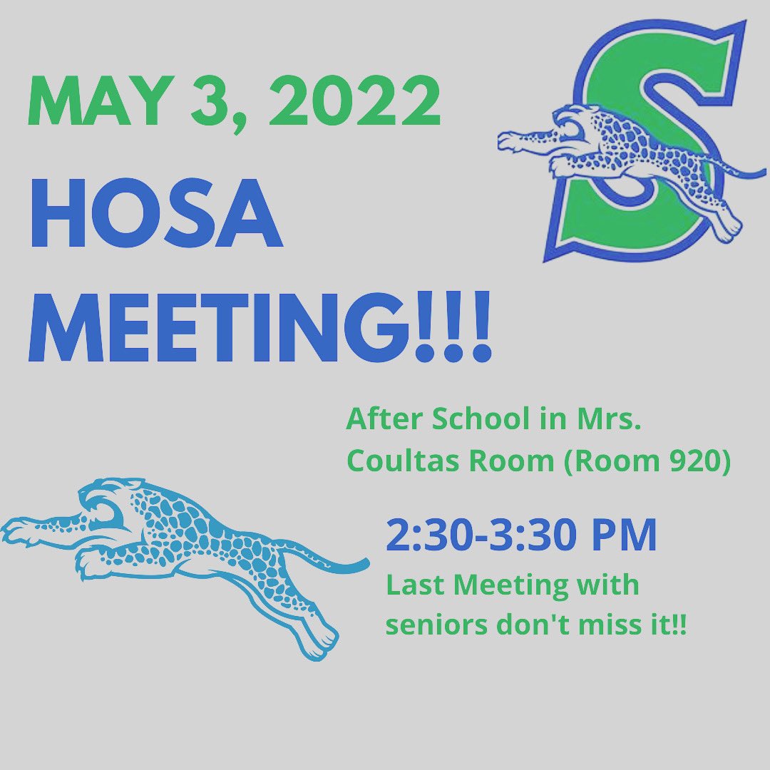 BsshsHosa's tweet photo. Last HOSA meeting with Seniors don’t miss it!! https://t.co/PtuqfKRFTP