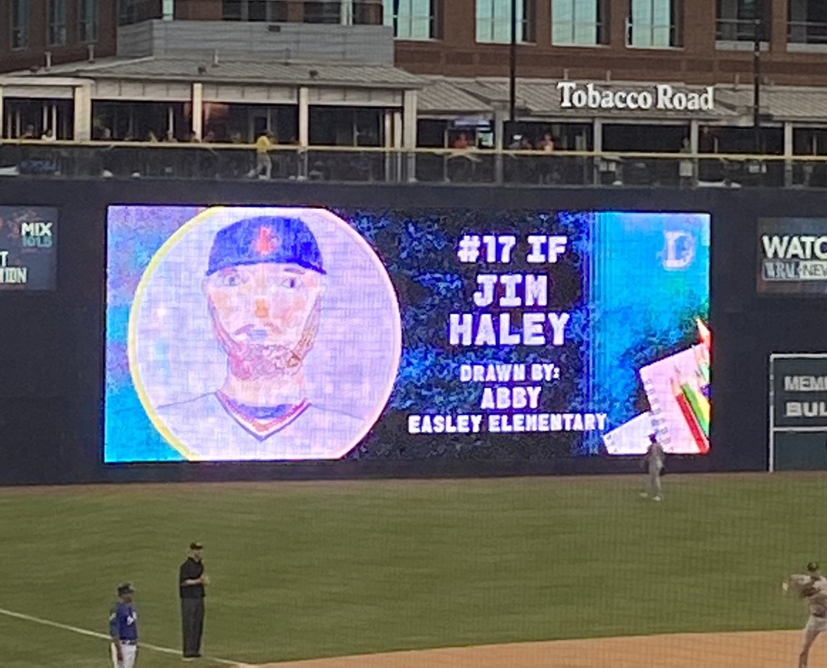 EasleyYr's tweet photo. Happy to be at the @DurhamBulls game tonight to catch our students’ drawings on the big screen! #EasleyReads https://t.co/QbKpQrwaMn