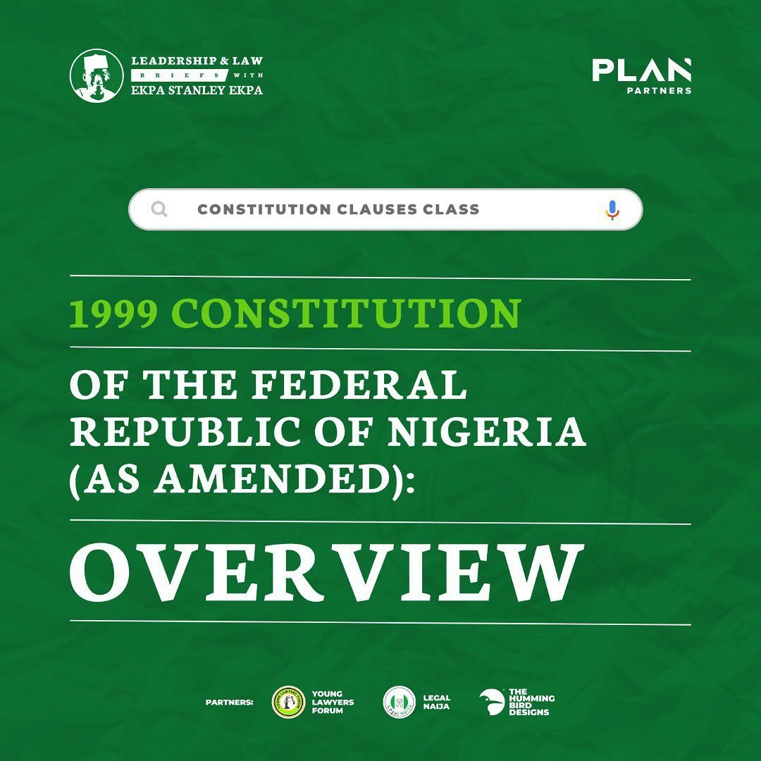 conclausesclass's tweet photo. What do you think about starting the month of May with an overview of the 1999 Constitution of the Federal Republic of Nigeria (as amended). 

Watch this space as we bring to you daily sections of the CFRN 1999.🇳🇬

#nigerianconstitution #constitutionclausesclass #CFRN1999 https://t.co/30bnOJilVQ
