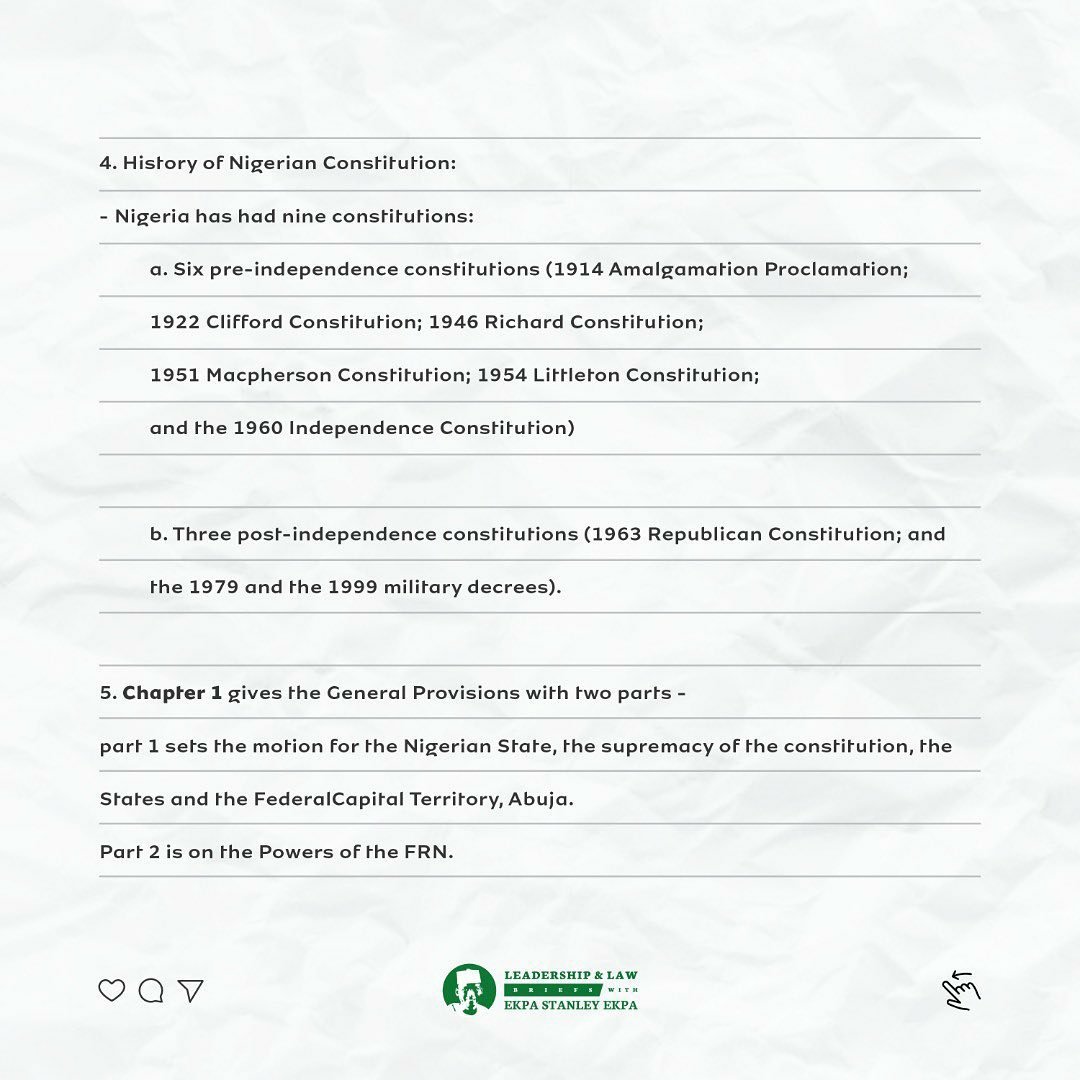 conclausesclass's tweet photo. What do you think about starting the month of May with an overview of the 1999 Constitution of the Federal Republic of Nigeria (as amended). 

Watch this space as we bring to you daily sections of the CFRN 1999.🇳🇬

#nigerianconstitution #constitutionclausesclass #CFRN1999 https://t.co/30bnOJilVQ