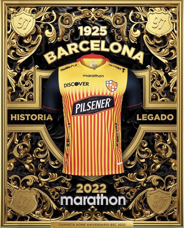 Así luce la camiseta conmemorativa de #BarcelonaSc en su 97 años de fundación 🤩

¿Qué tal te parece? 🟡⚫️