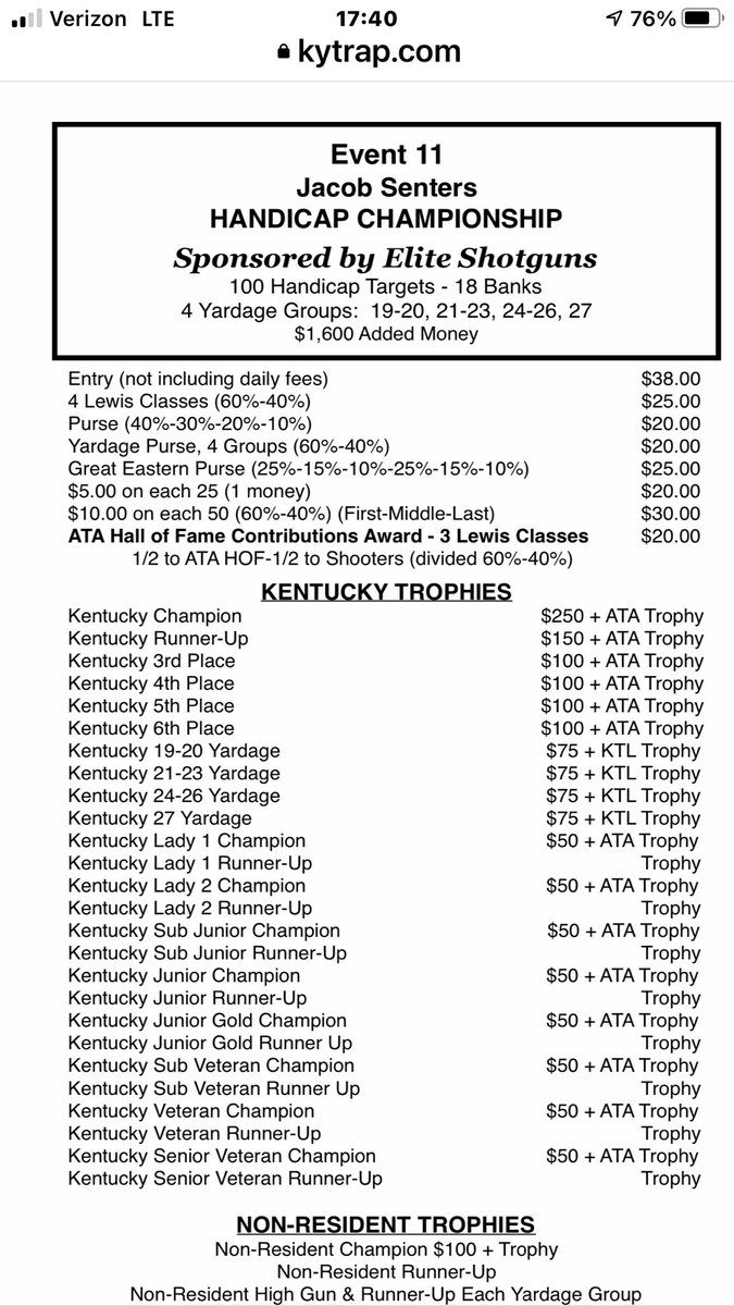 Jacob Senters 2021 KY Handicap Champion has this years Handicap Champion named after him. Think I’ll frame it.