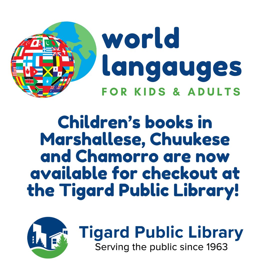 TigardLibrary's tweet image. Children’s books in Marshallese, Chuukese and Chamorro are now available for checkout at the Tigard Public Library! Thanks to Early Learning Washington County , Begoña Rodriguez Liern arranged for native speakers of these languages to select the books. 

#Tigard #TigardLibrary