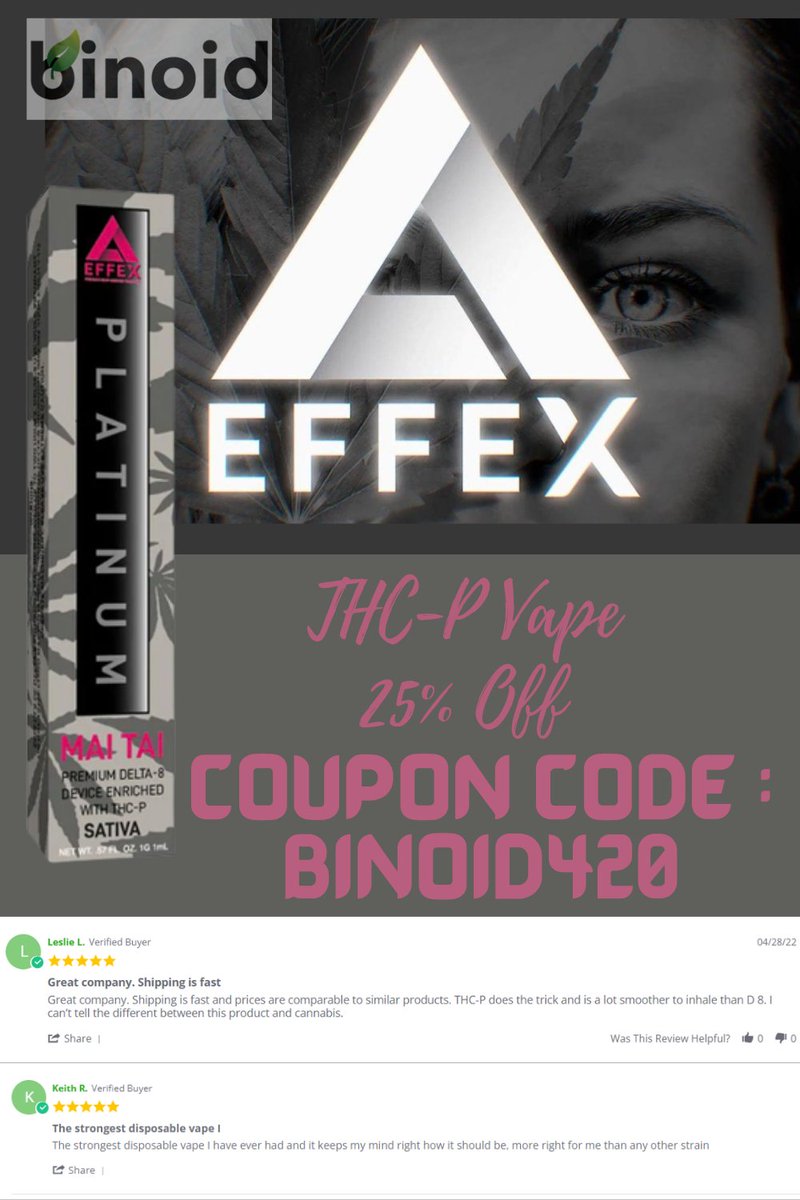 THC-P VAPE - DELTA EFFEX 
25% Off with coupon code: BINOID420
binoidcbd.com/collections/th…

#thcp #thcpvape #thcdisposables #effex #maitai #premiumdelta8 #delt8thc #delta8