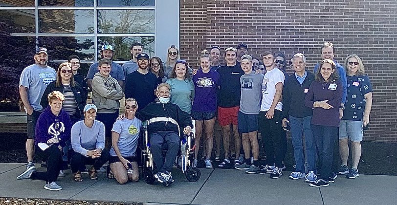 LRobsie's tweet photo. Thank you so much to everyone who came out today! It was an extra special day for Coach Frangoulis! We Love you! 💜💛#TBHSfamily @TBHSTrojans @MathManNelly @CoachDukeman @MrSchroer64 @sherrideclue @LillyGRobinson @TBHSDance @RachaelSeago https://t.co/EWRyYyoqTP