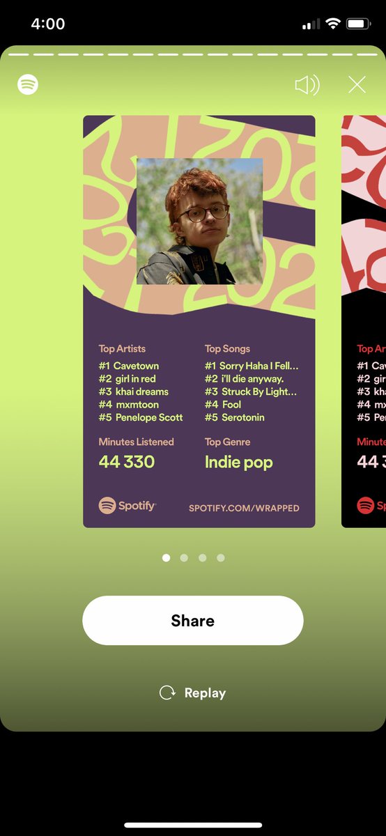 My 2021 Spotify wrapped (maybe I’m almost 5 months late but I found this in my camera roll and saw cavetown so I felt the need to tweet this) https://t.co/VVQiEVnrTh