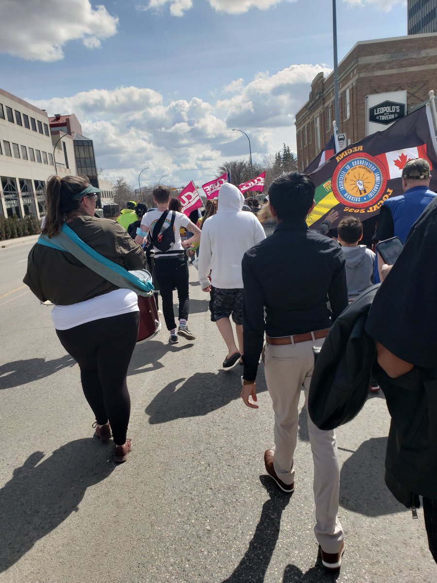 LarryNeufeldSK's tweet photo. Thank you to @ShobnaRadons and the Regina and District Labour Council for organizing today's #MayDay2022 parade &amp; rally in Regina.  The struggle for #workersrights is not over even as we celebrate the victories that have been won #eighthourworkday #solidarity #saskatchewan #yqr https://t.co/dINInaq79c