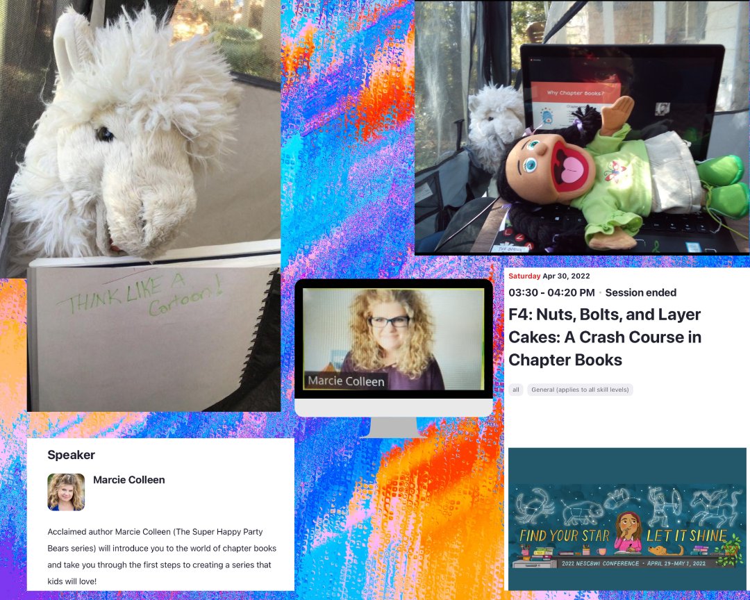 AnnieLynn215's tweet photo. My 1st introduction to @MarcieColleen1 was through a Teacher Guide she'd written for another Author's📗.It was the most thorough one I'd ever seen.This #nescbwi22 workshop was a crash course,but  interesting,inspiring &amp; followable(except 4 puppets).I already think like a cartoon. https://t.co/RCWjamVx3H