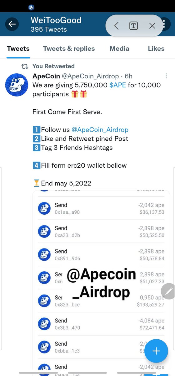 <a href="/ApeCoin_Airdrop/">MetaUFO</a> <a href="/CrytoShiller/">CryptoShiller</a> 
<a href="/VinoAlan/">Vino Alan</a> 
<a href="/0xPamp/">Pamp</a> 
0xD30747B0c168Ce6352c8Ee72AE59932Ffcc4C9E5