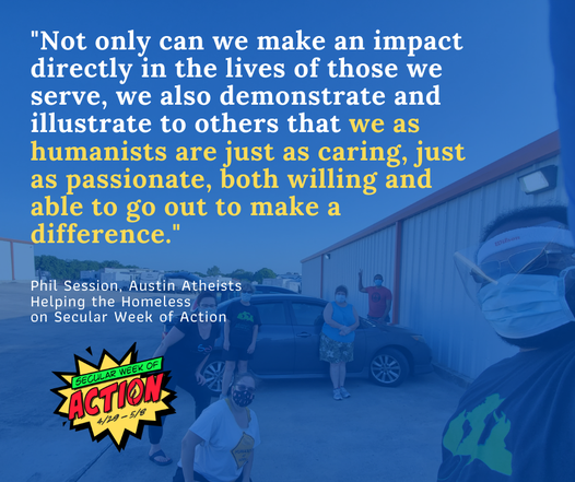 gohumanityworld's tweet photo. This week, humanists, atheists, and all other kinds of nonreligious people are coming together to improve the lives of unsheltered people and more. It's better than a Day of Prayer, it's a whole #WeekOfAction! Learn more: https://t.co/hKIXoLOJLg
#SecularAction #Action4Unhoused https://t.co/jtt6h2rvpa