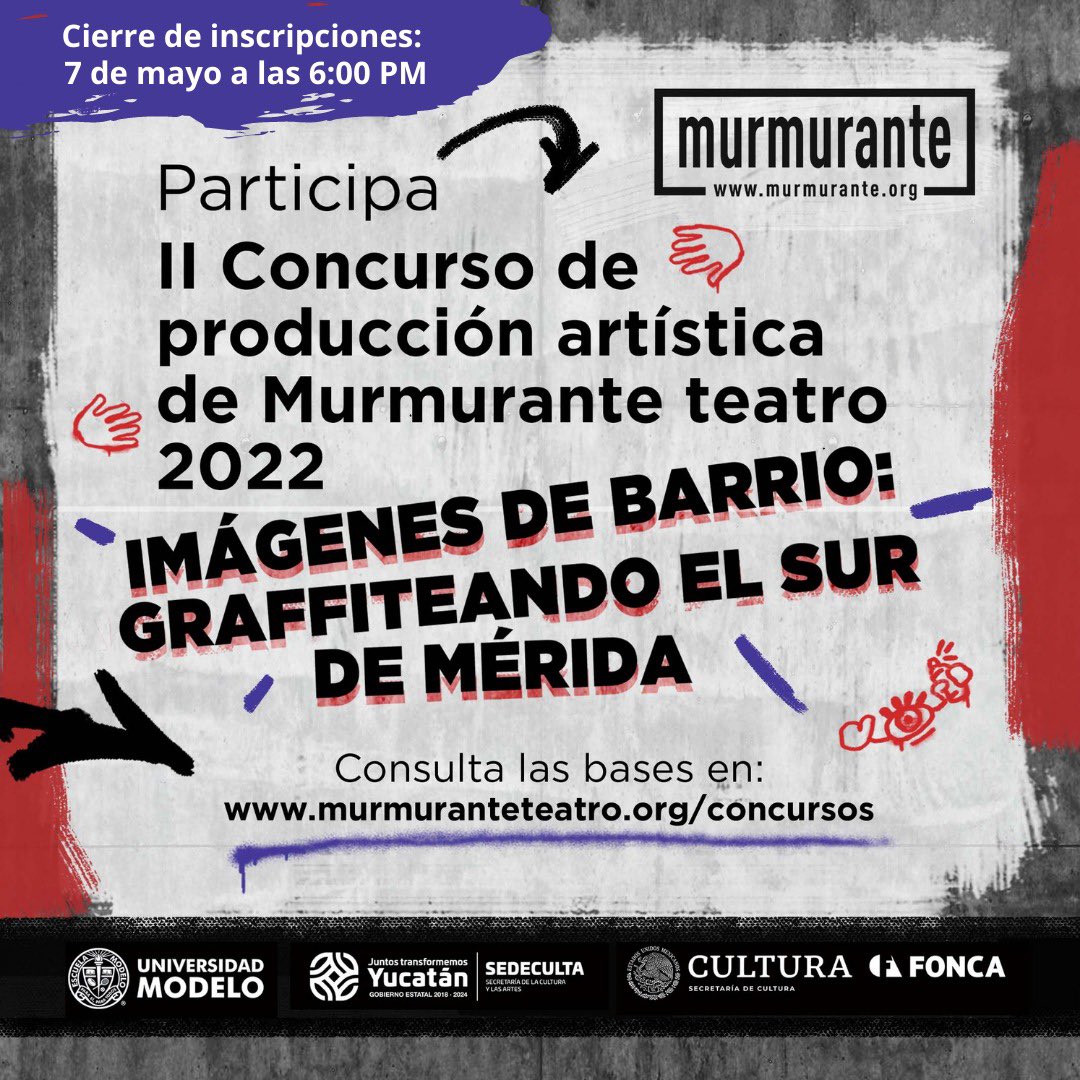 MurmuranteT's tweet photo. #NoticiasMurmurante #ComunidadMurmurante #FONCAMX 

¡Extendimos el plazo de inscripciones para el II Concurso de Producción Artística!

Tienes hasta el 7 de MAYO a las 18:00 hrs para inscribirte. Toda la información la puedes consultar en 👉🏼 https://t.co/3dFO0RuMBA https://t.co/PB8p39HxFS