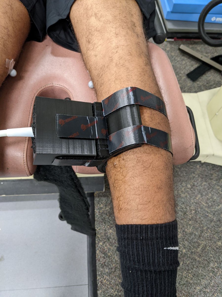 My buddy David ( <a href="/dtow18/">David Ortiz</a> ) was having issues stabilizing a transducer for ultrasound measurements of the calf muscles, so I 3D printed him a custom “cage” to clear up the images! A second one is in the works currently for the Achilles’ tendon.