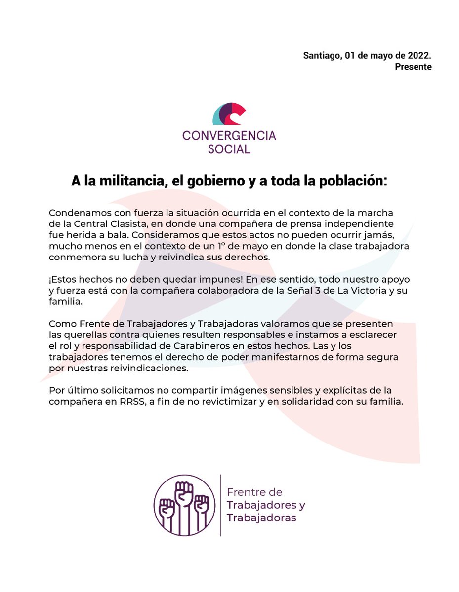 FTTFrenteAmplio's tweet photo. Ante lo ocurrido hoy en la Marcha Clasista https://t.co/c6uaLRENeP
