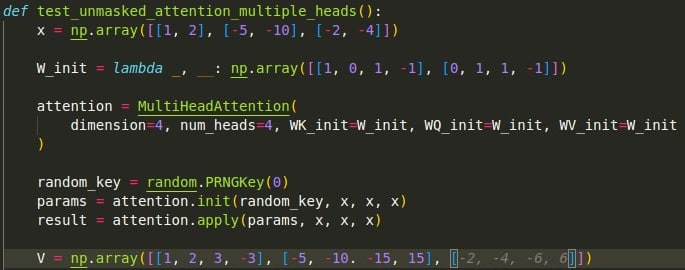 Pretty spooky, #GitHubCopilot guessed the 3rd row of V = x dot W_init() after writing out the 1st and the 2nd row. Despite the typo . instead of , in the 2nd row!