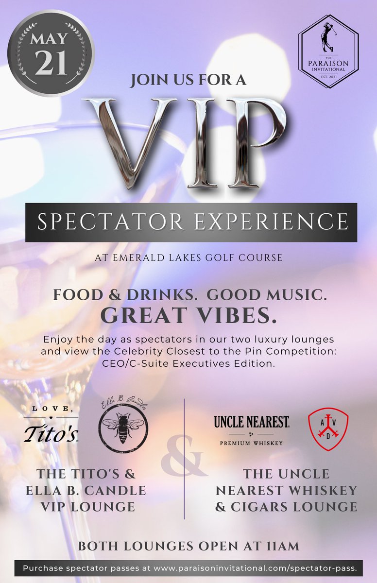 yandrick_p's tweet photo. Join us as spectators for the day! You will have access to our indoors Tito’s Vodka/Ella. B Candle VIP Lounge for drinks, food, good music and great vibes. Also, experience our @UncleNearest whiskey &amp; Cigars lounge/tent. Both lounges open at 11am. Saturday, May 21st! https://t.co/tOovZwgK1S