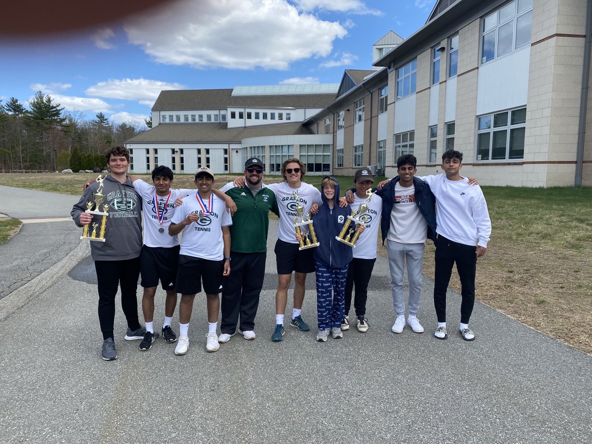 Grafton_HS's tweet photo. Congratulations to our GHS boy’s tennis team! Wilson Fettig won the SWCL single’s championship. Mark Kogan and Colin Frank won the double’s championship. Sarang Kale and Sri Gomattam were the double’s runners up! Way to go! #ghscommunity https://t.co/oRAWjewqaW