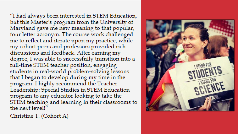 UMDcste's tweet photo. Looking to take your STEM teaching to the next level? Check out the UMD STEM Leadership M.Ed. program at https://t.co/x9BBjCX69K! 
#ScienceTeaching #STEMeducation #teacherleadership https://t.co/jb3tKnERKP