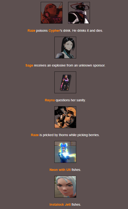 HlGHGEAR's tweet image. DAY 4!

Chamber gets a vantage point!
Raze puts a fucking pipe bomb in cypher's drink