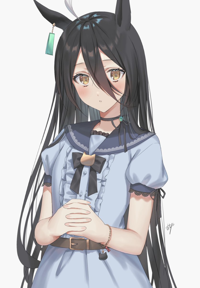 manhattan cafe (umamusume) 1girl solo animal ears horse ears black hair long hair hair between eyes  illustration images