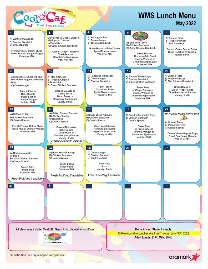 LGS and WMS May Lunch Menus