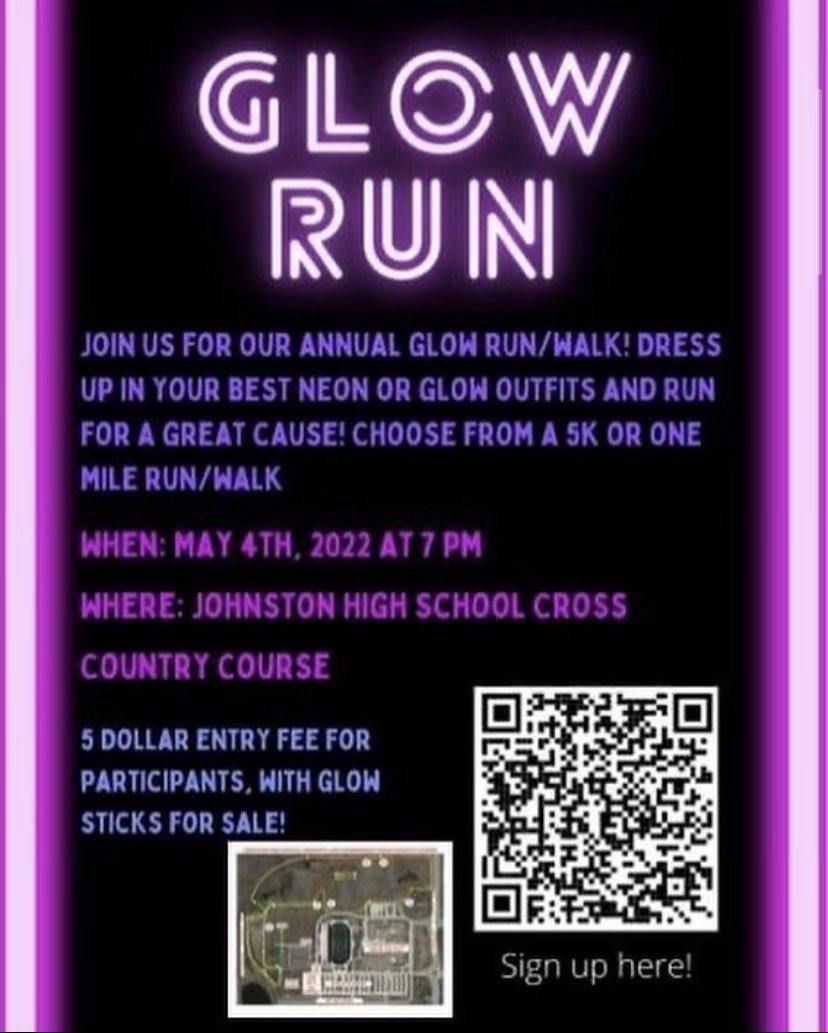 The 2nd annual JHS Glow Run is this Wednesday!! Sign up to run or walk starting at 7pm on the cross country course. Proceeds are going to the special education department! Link is also in our bio.