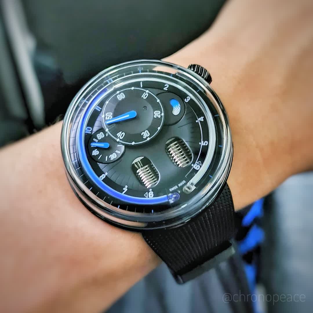 chronopeace's tweet photo. オーバーホールしたら新型のムーブメントに入れ替わって帰ってきたHYT H0!株主蹴り出すのに計画倒産するのは良いけど、全額払ってるくろのぴーすエディションはよ作れよ!?いつまで待つんじゃ? My HYT H0 with a upgraded movement.
#hyt #hytwatches #hyth0 https://t.co/HI68UHwSYE