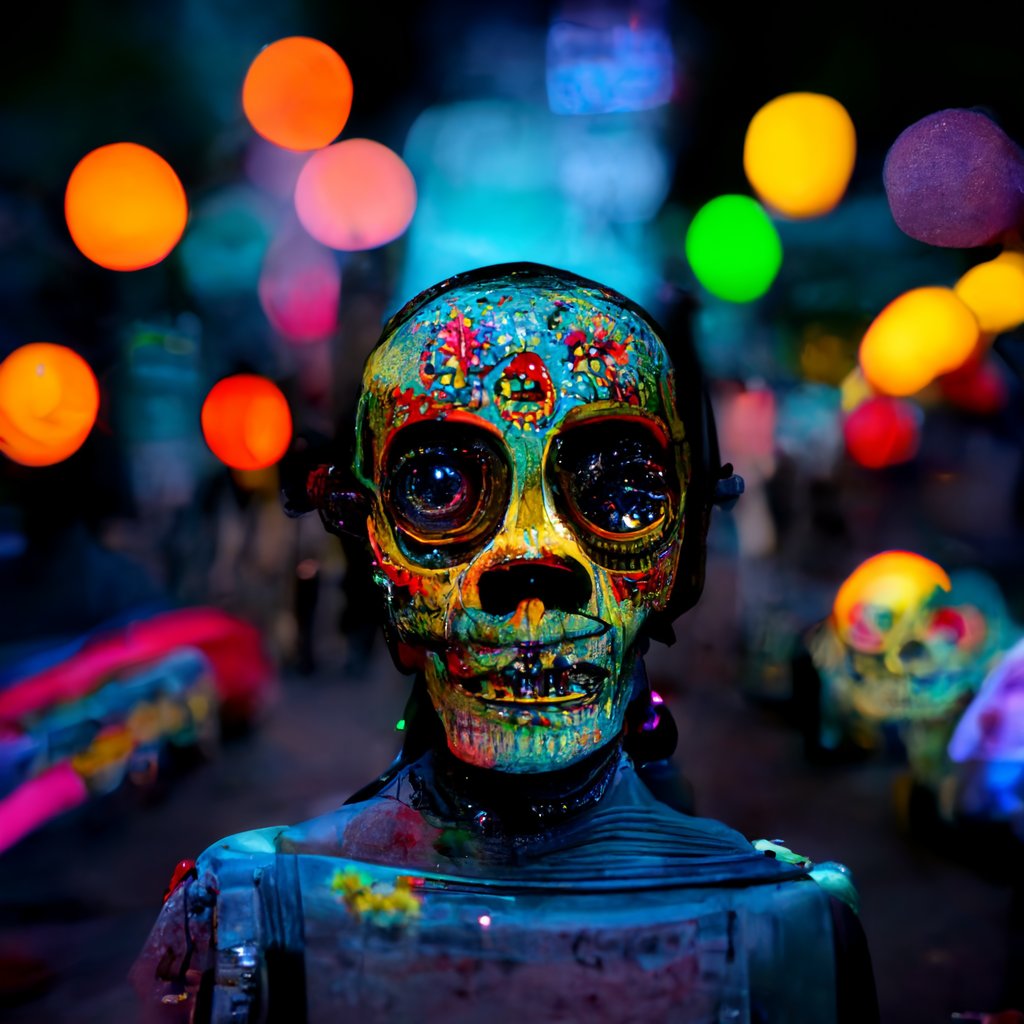 A_Holzmeister's tweet photo. Day of the Dead robots in the streets of Mexico City #Midjourney #inspirationmachine https://t.co/r5JCYRRd1R