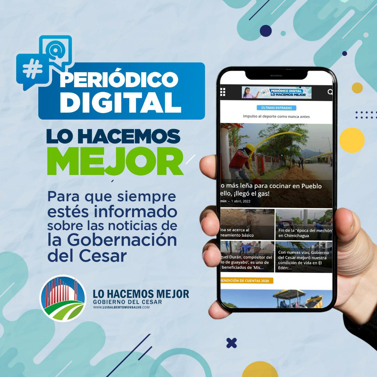 📱Visita nuestro periódico digital 'Lo Hacemos Mejor' para que estés informado sobre los proyectos de la Gobernación del Cesar. 

👨‍💻Conéctate a través de este enlace: cesar.gov.co/lohacemosmejor/