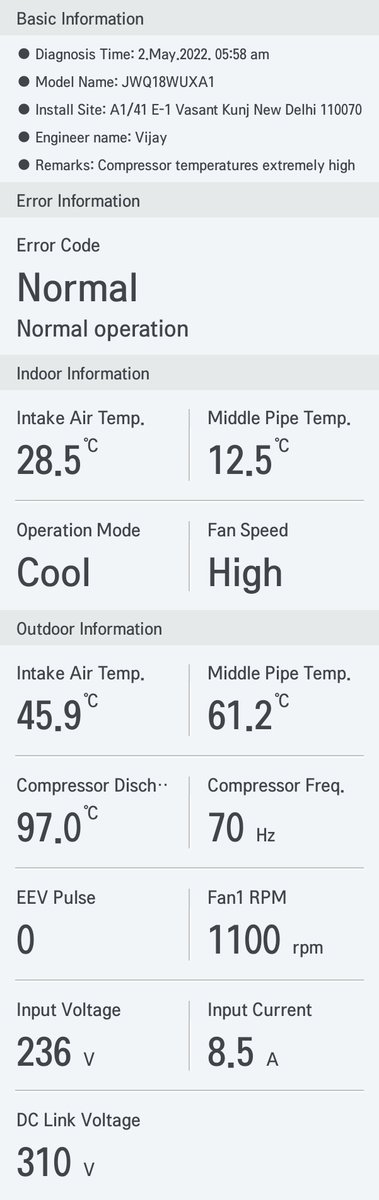 Ajayver11's tweet photo. @LGIndia Sending the latest parameters recorded today https://t.co/Kt9sO4vqfB
