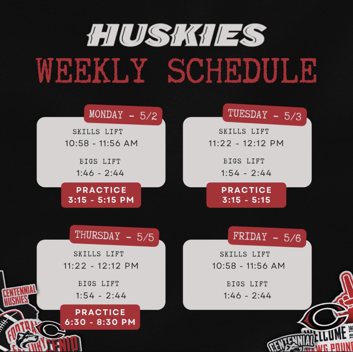 🚨
College coaches, here’s our schedule for the upcoming week.  
Can’t wait to see you! 
Come find the next #ProHusky on campus! 🐾