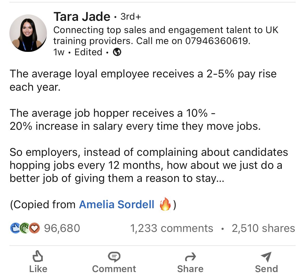 It’s really not rocket science…. It’s literally this simple. With the cost of living skyrocketing the way it is, I’d expect job hopping to continue if employers want to play this game. 🤷🏽‍♀️